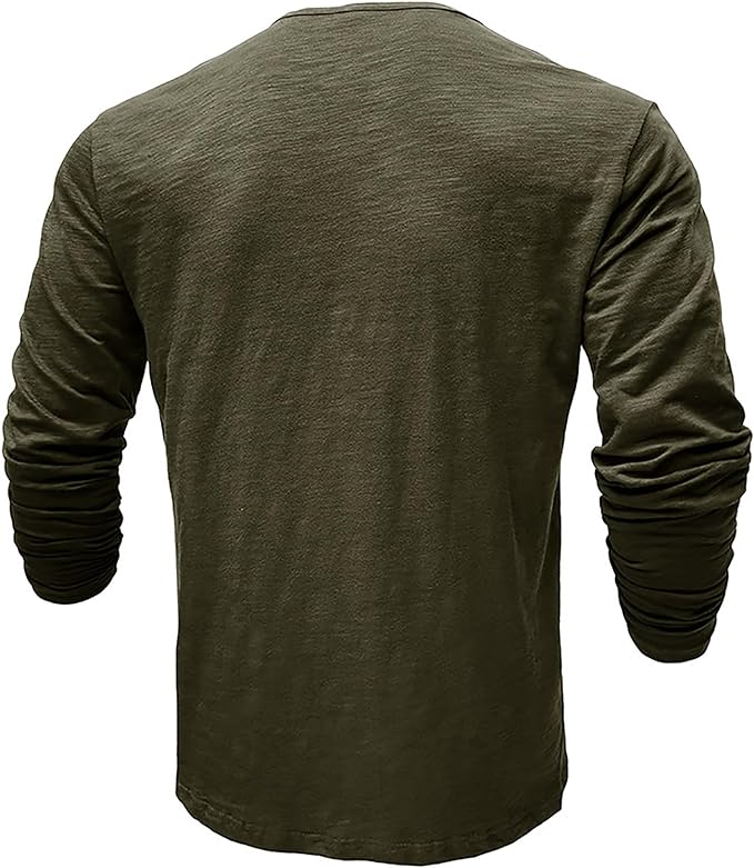 Langærmet T-shirt til mænd, hverdagsbrug, Henley-udskæring, komfortabel, åndbar og afslappet