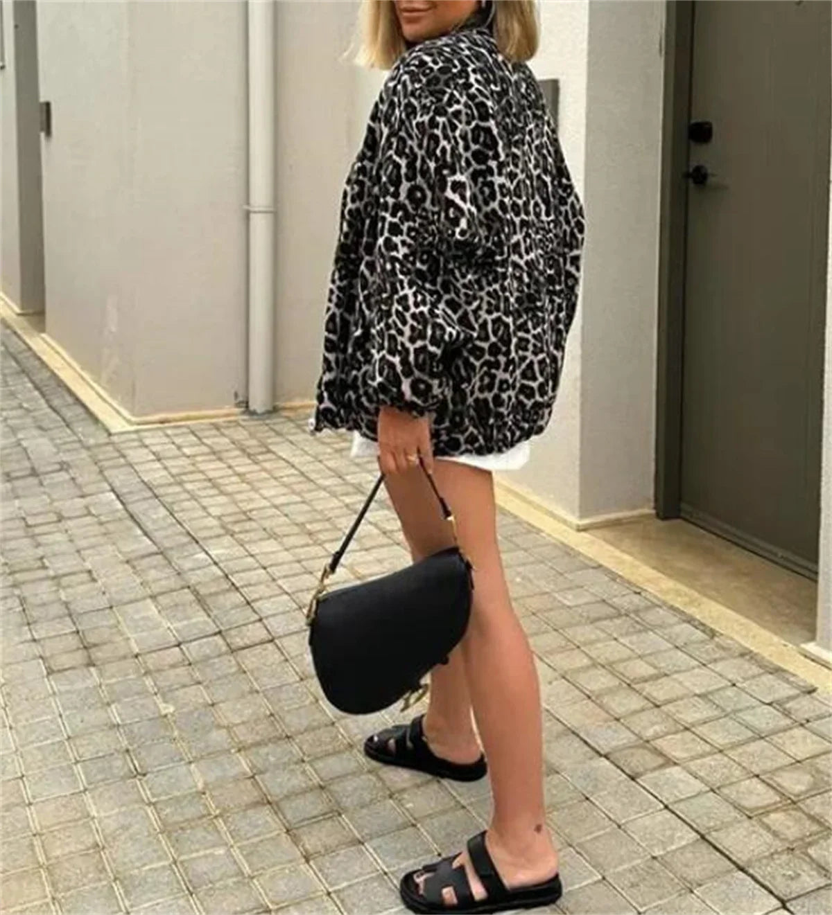 Bomber bunda s leopardím potiskem a zipem pro ženy