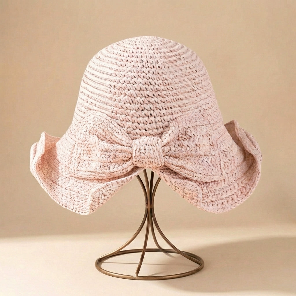 Chapeau de soleil cloche pour femme | grand bord avec nœud | style plage été