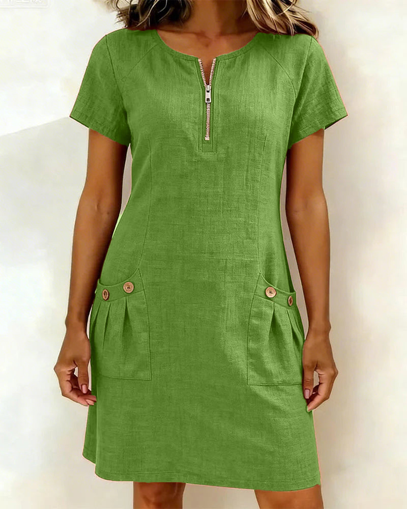 Robe Lin Femme Coupe À Fermeture Éclair