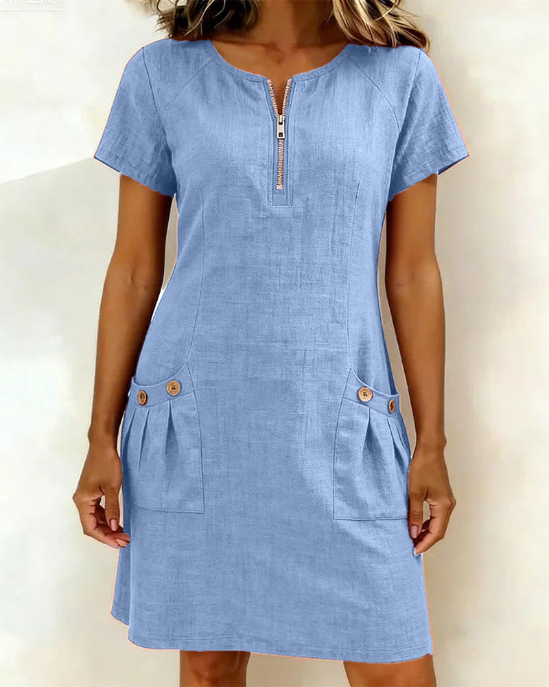 Robe Lin Femme Coupe À Fermeture Éclair