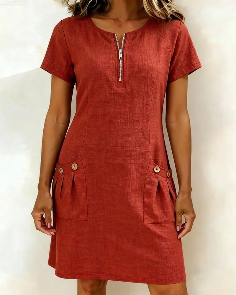 Robe Lin Femme Coupe À Fermeture Éclair
