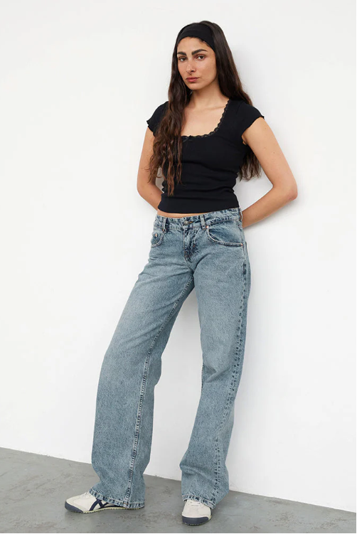Low-Rise Straight Jeans in Stretch Denim for Women, Casual Fit