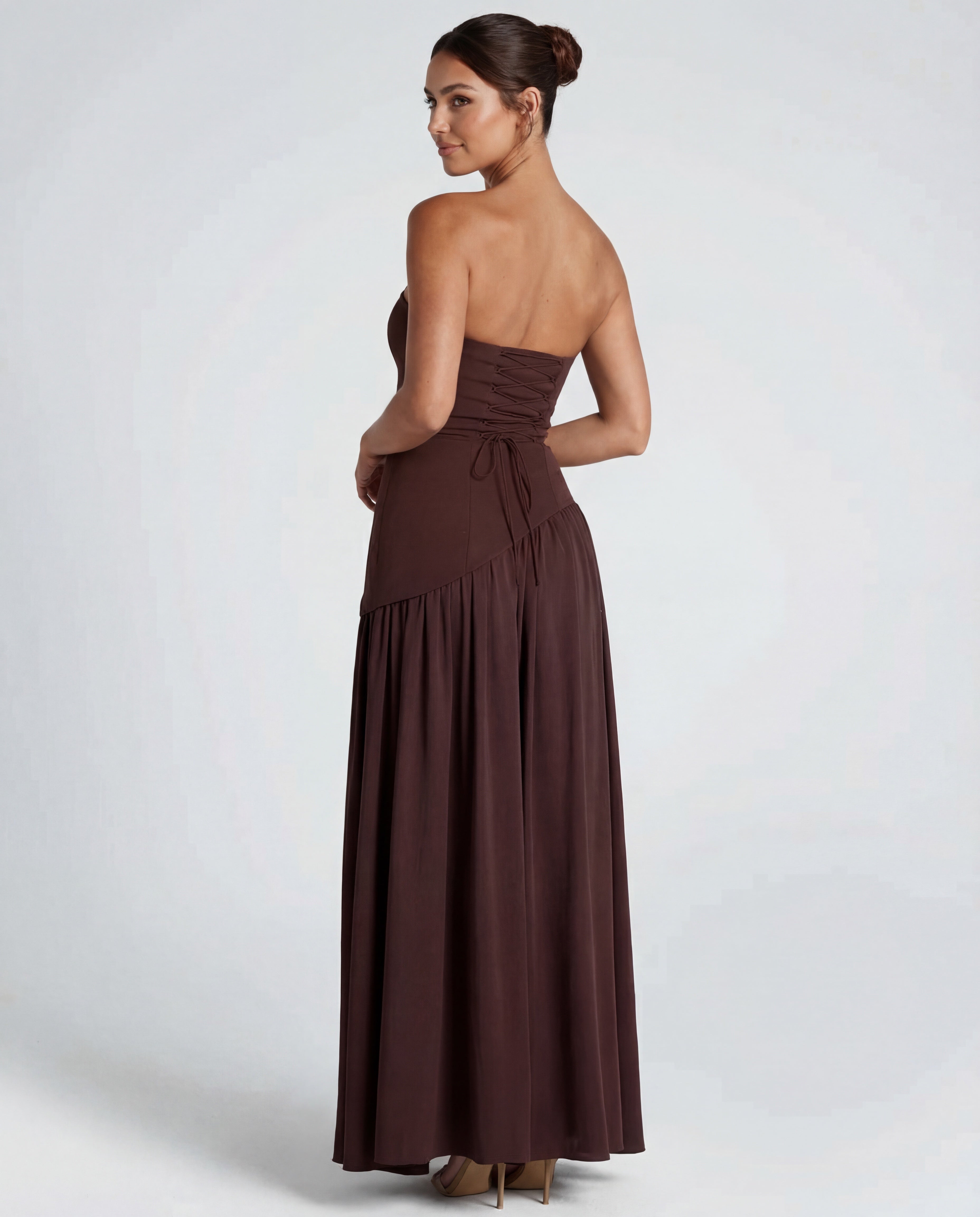 Rochie lungă pentru femei — bustier fără bretele și guler drapat | ținută de seară