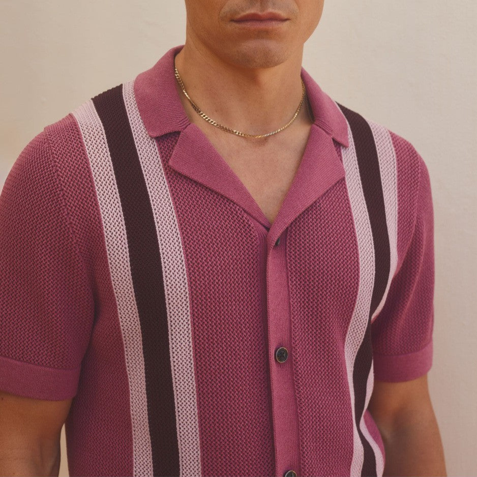 Polo da uomo in maglia — righe verticali — abbigliamento da spiaggia e per le vacanze
