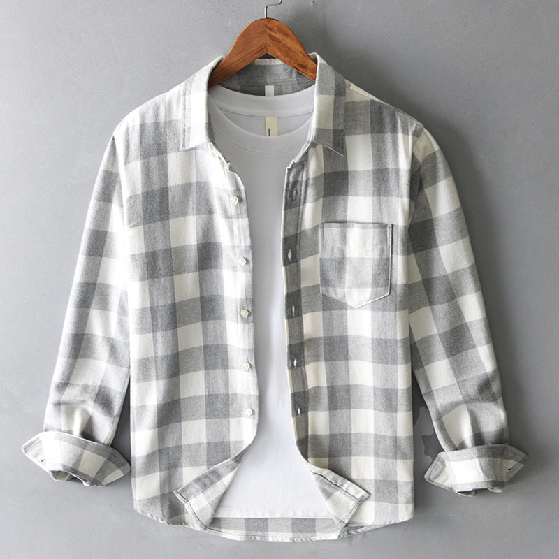 Chemise à carreaux en coton pour homme à manches longues et coupe ajustée