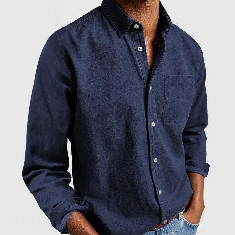 Chemise décontractée à manches longues pour homme avec col classique et poche