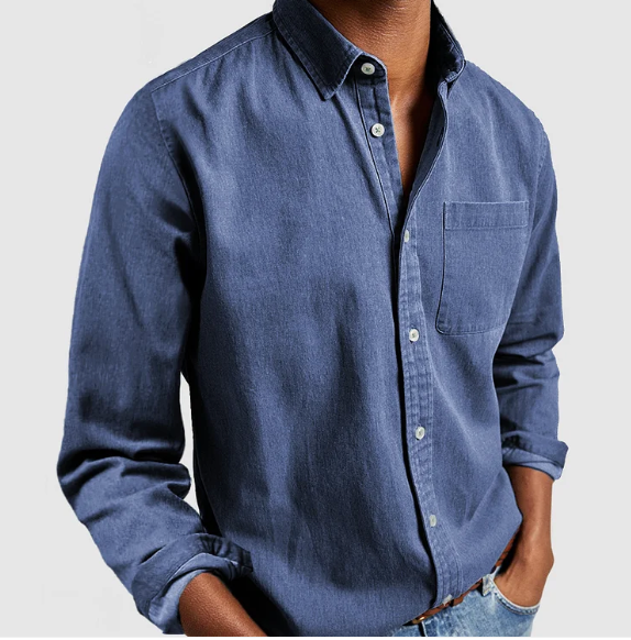 Chemise décontractée à manches longues pour homme avec col classique et poche