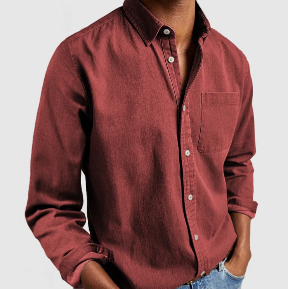 Chemise décontractée à manches longues pour homme avec col classique et poche