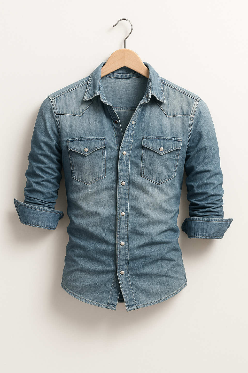 Chemise en jean à manches longues pour homme coupe ajustée avec poches poitrine