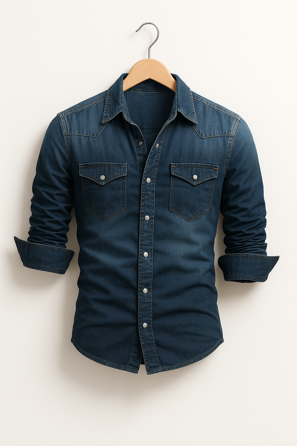 Chemise en jean à manches longues pour homme coupe ajustée avec poches poitrine