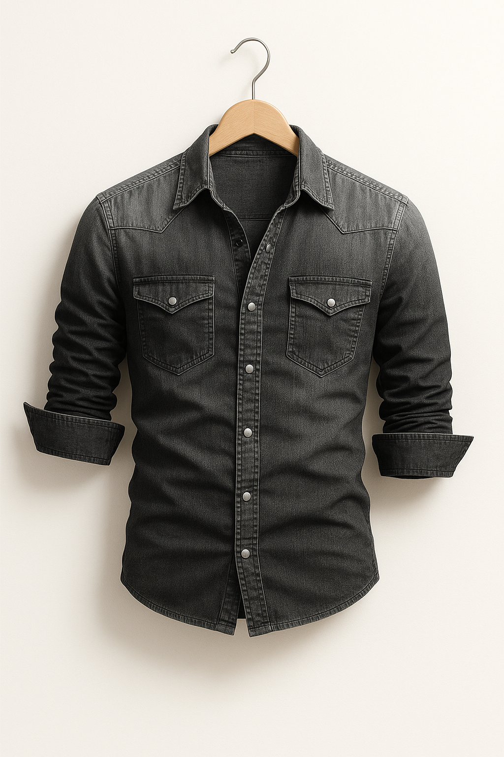 Chemise en jean à manches longues pour homme coupe ajustée avec poches poitrine