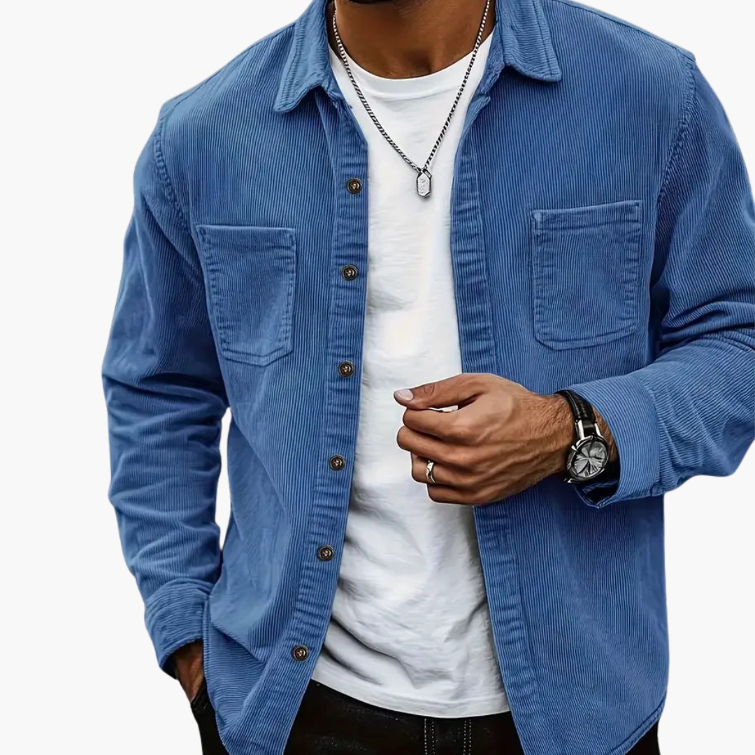 Surchemise en velours côtelé pour homme à manches longues avec poches poitrine