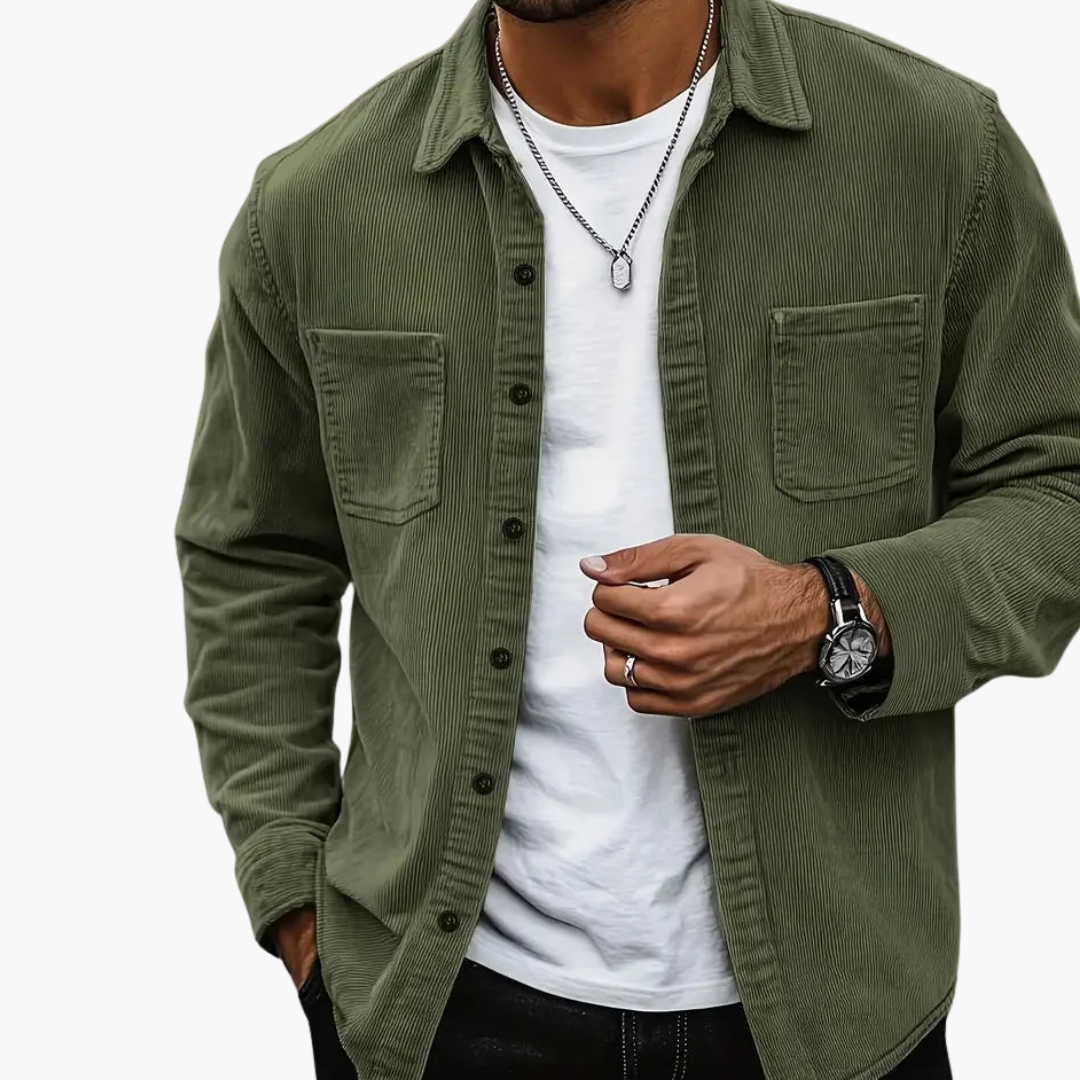 Surchemise en velours côtelé pour homme à manches longues avec poches poitrine