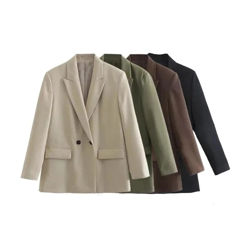 Blazer Oversize Ajusté à Double Boutonnage avec Revers Crantés pour Femme