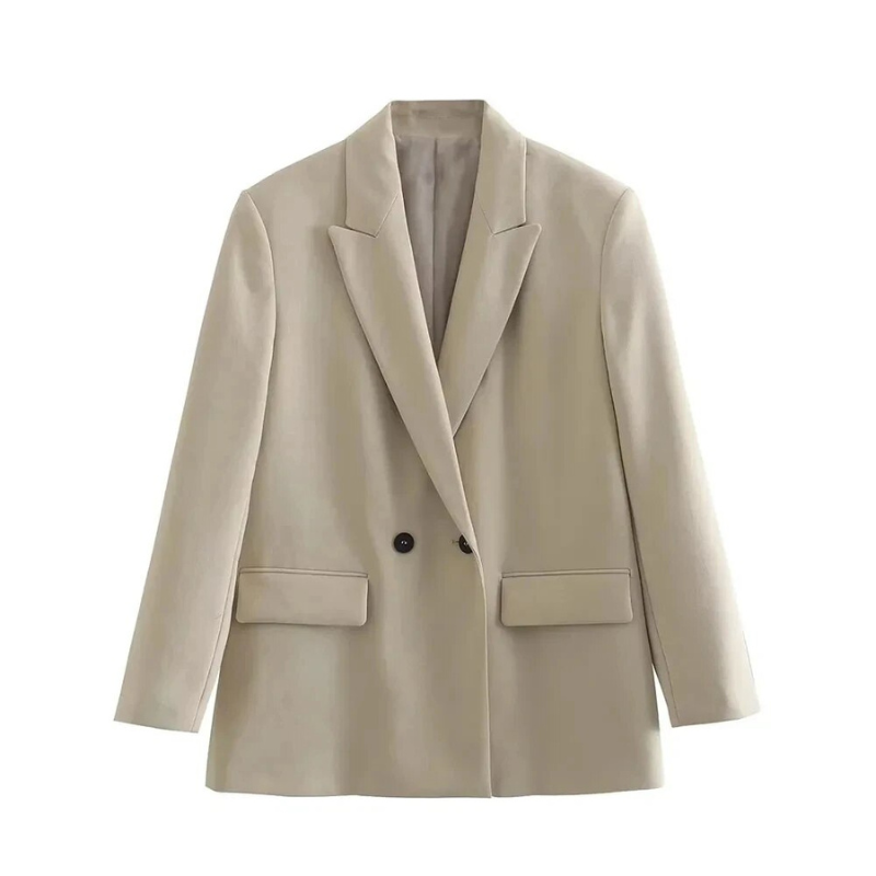 Blazer Oversized Feminino, Casaco de Terno Cruzado e Elegante com Mangas Longas
