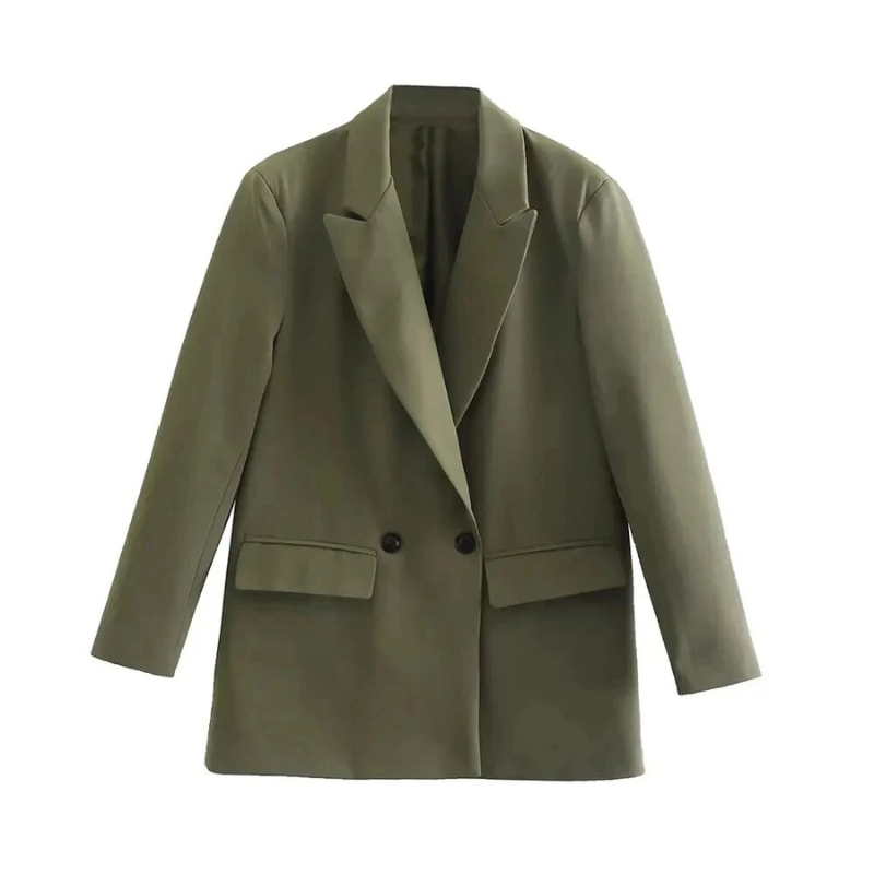 Blazer Oversize Ajusté à Double Boutonnage avec Revers Crantés pour Femme