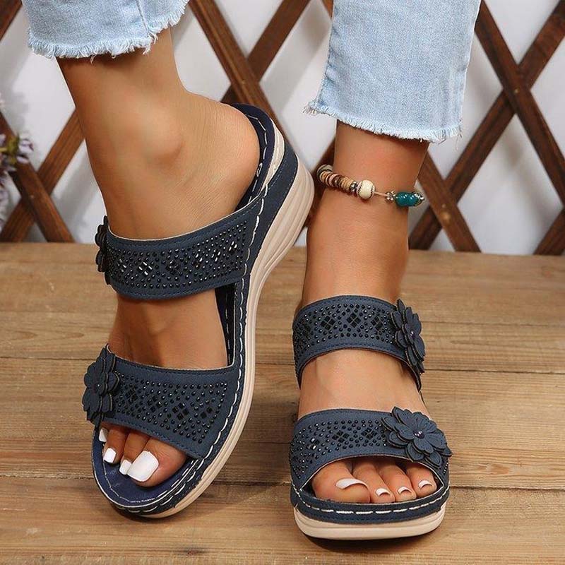 Sandali con zeppa da donna zoccoli retrò in similpelle floreale