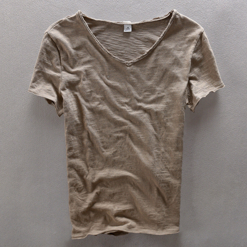 T-Shirt en Coton à Col en V pour Homme avec Manches Courtes et Coupe Classique