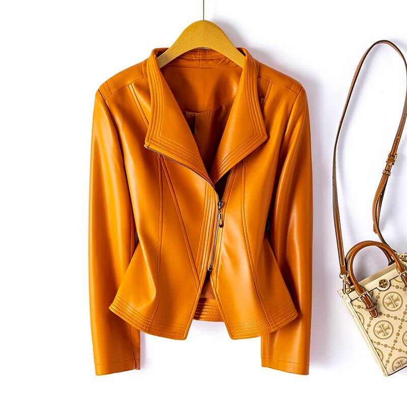Vegan Leather Perfecto Jacket for Women with Asymmetric Zipper and Wide Lapels
