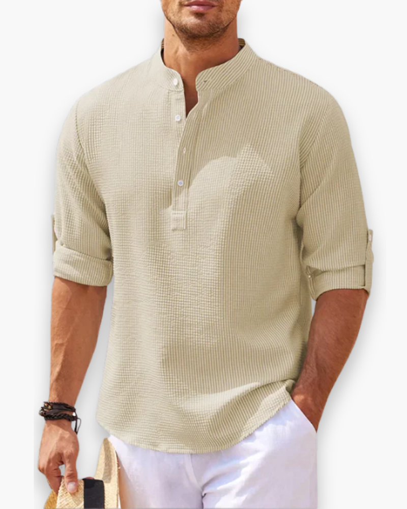 Men's breathable linen shirt with mandarin collar