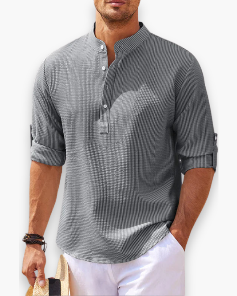 Men's breathable linen shirt with mandarin collar