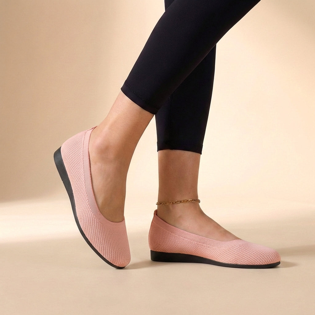 Ballerine da Donna in Maglia con Bordo Costine Stile Slip-On Casual