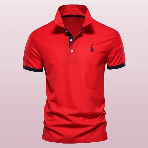 Polo para hombre en algodón piqué — diseño con bordado de jirafa