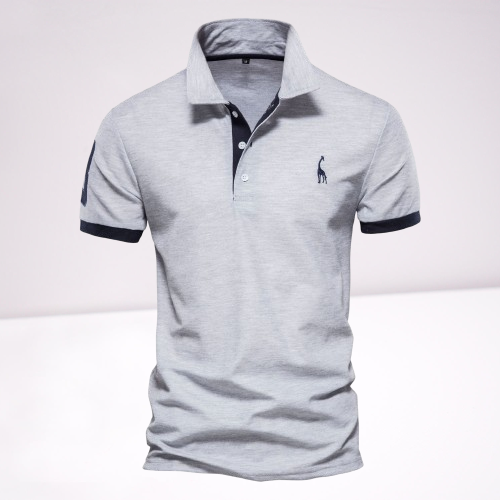 Polo para hombre en algodón piqué — diseño con bordado de jirafa