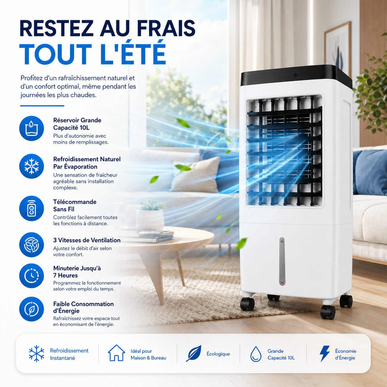 Portable Evaporative Air Conditioner 10L – Cooling Without Installation