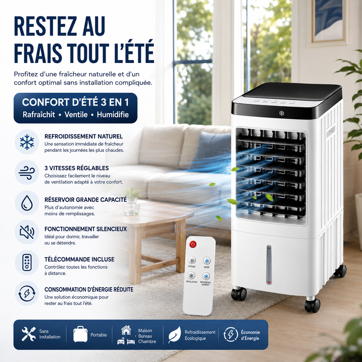 Portable Evaporative Air Conditioner 10L – Cooling Without Installation