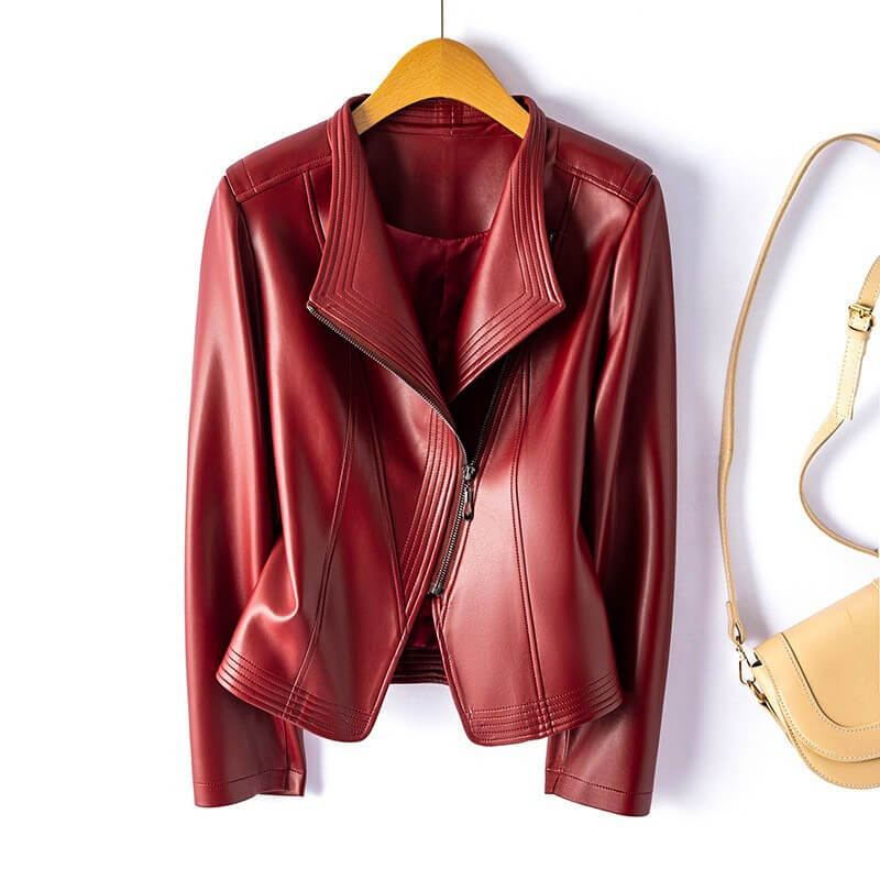 Vegan Leather Perfecto Jacket for Women with Asymmetric Zipper and Wide Lapels