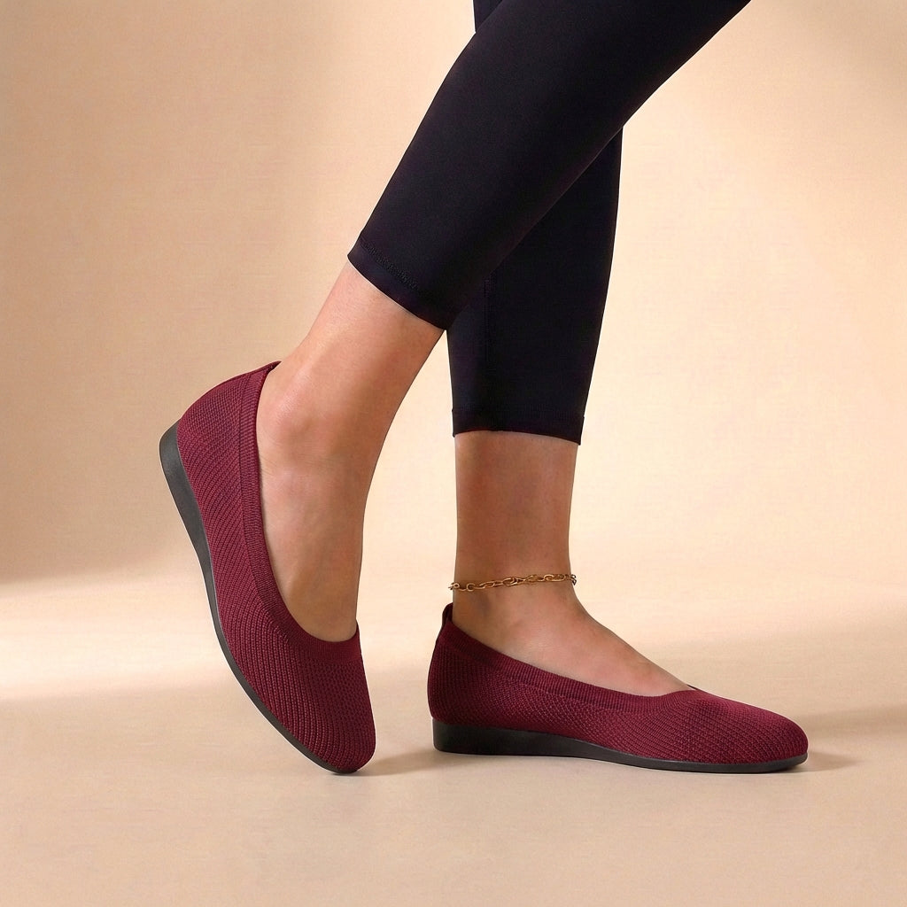 Ballerine da Donna in Maglia con Bordo Costine Stile Slip-On Casual