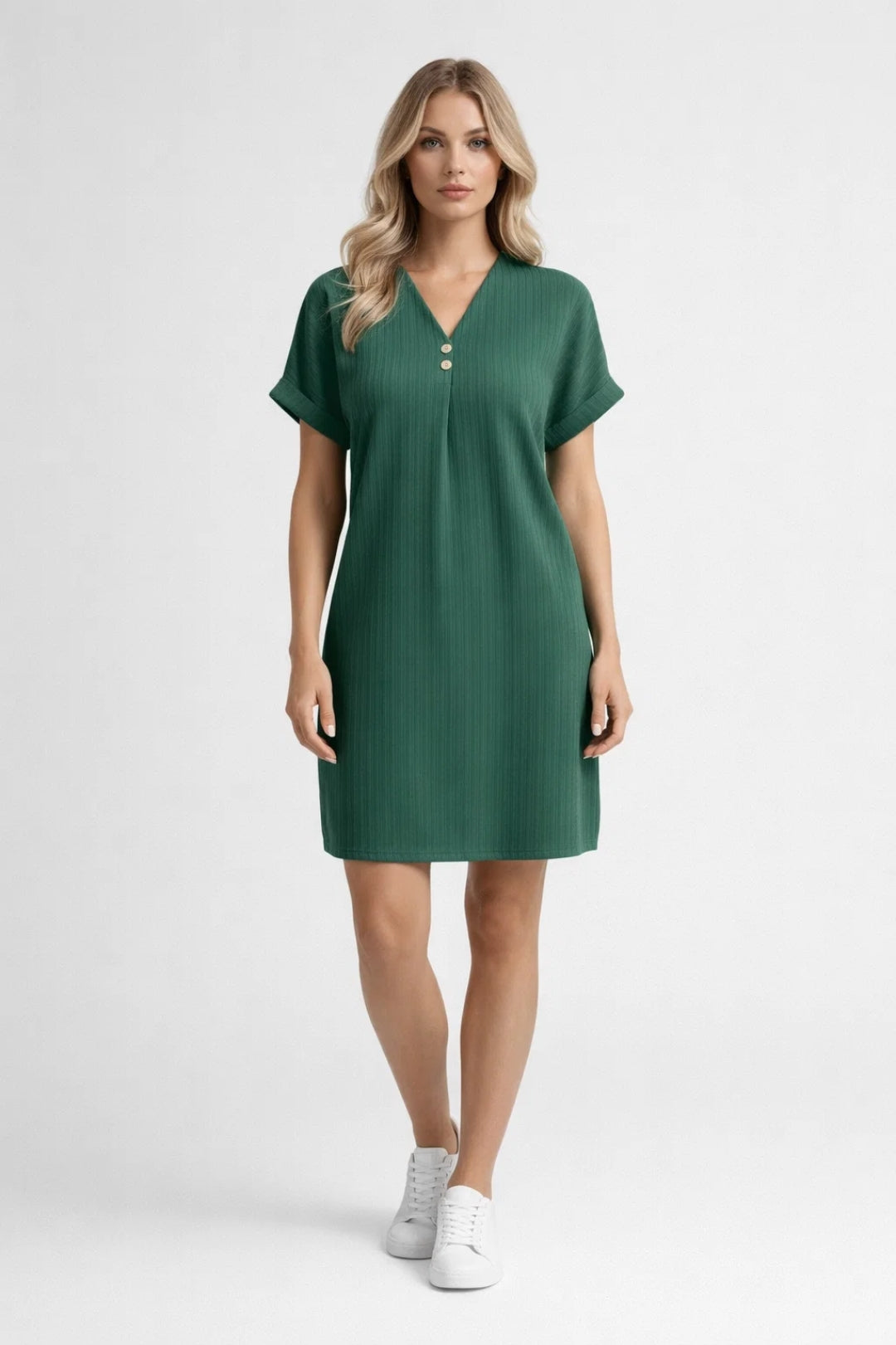 mid length short sleeve dress Hvobtty Summer Women's Short Sleeve Mid-Length Peplum Dress V Neck Loose Extended Length Daily Out Wear, Size: XL, Green