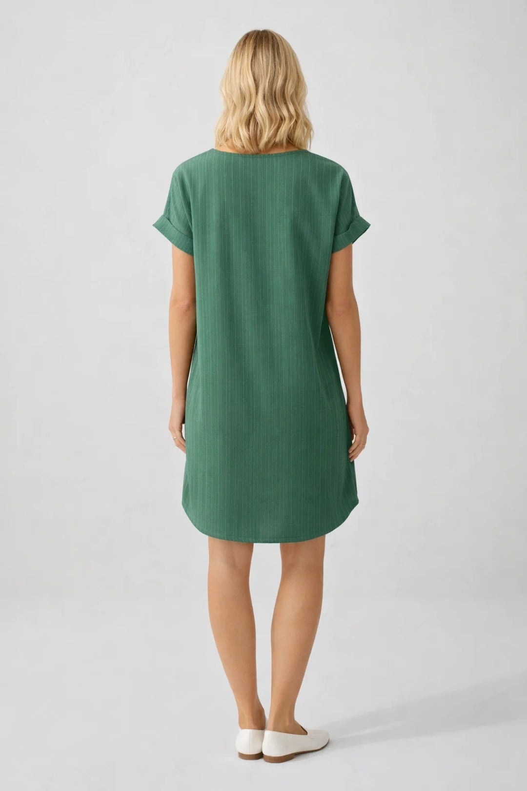 Robe Courte Décontractée à Col en V et Manches Mi-Longues en Maille Côtelée