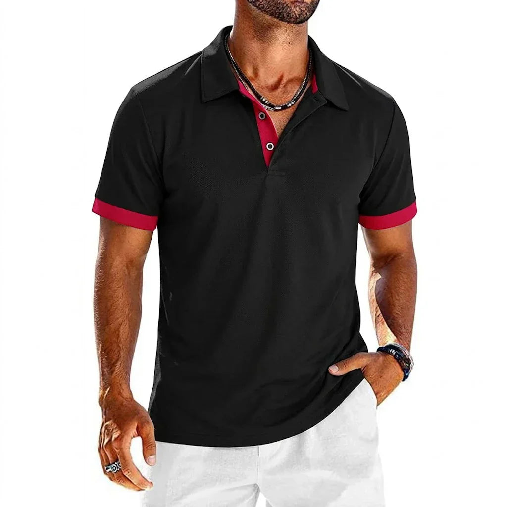 Polo pour hommes — col moderne contrasté — détente et soirée