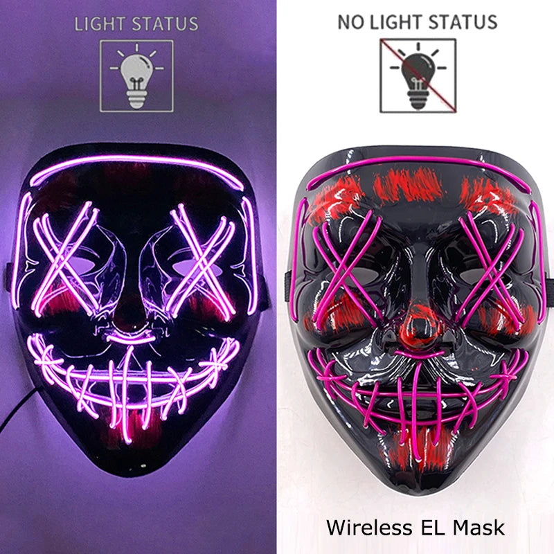 Smíšená svítící LED maska na Halloween, děsivý cosplay, párty pro dospělé, noční
