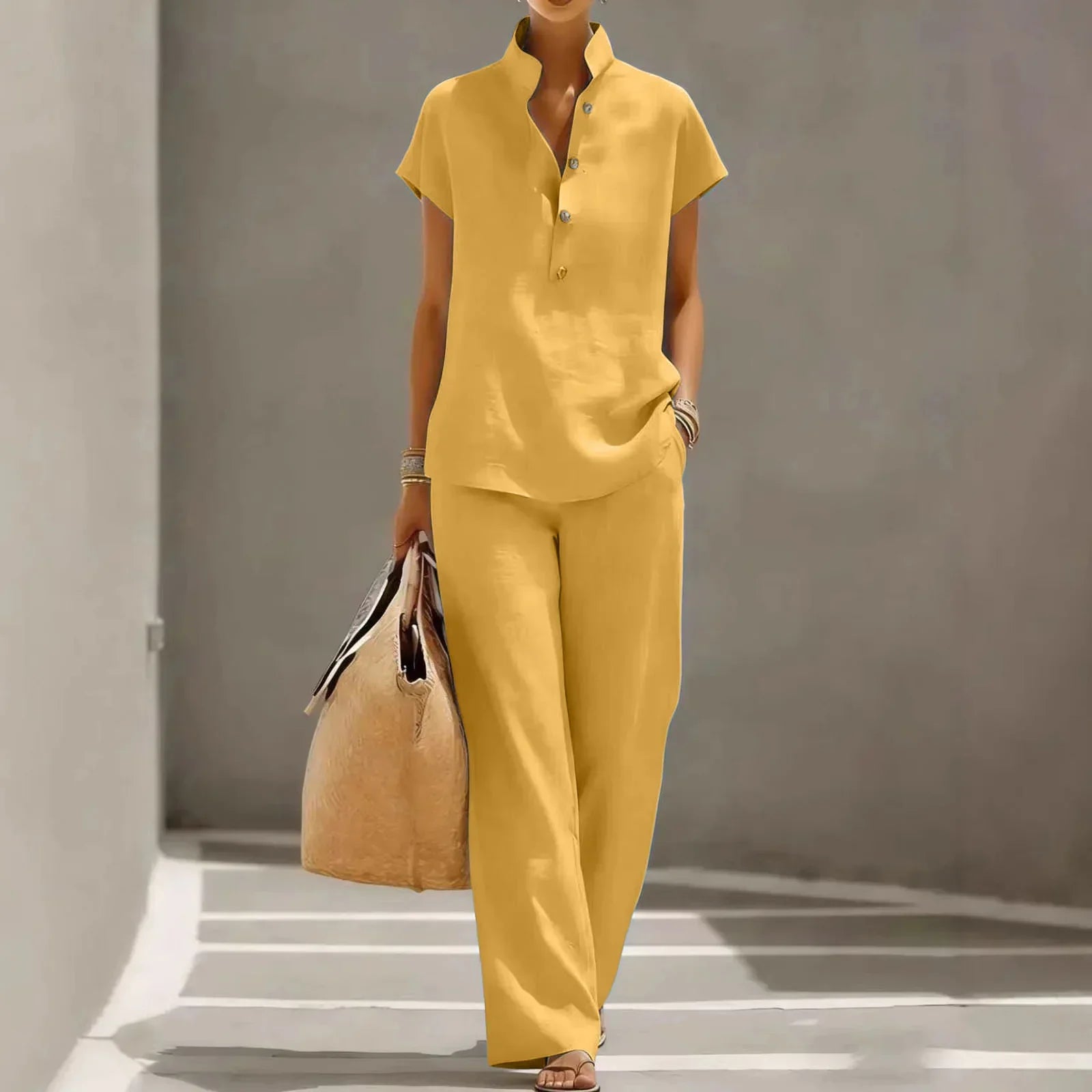 Ensemble pantalon pour femme | tissu en lin | coupe droite fluide plage