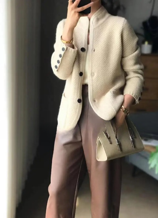 Gilet maille épaisse col montant veste décontractée coupe ample