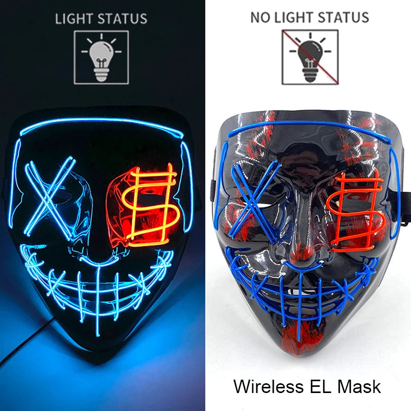 Smíšená svítící LED maska na Halloween, děsivý cosplay, párty pro dospělé, noční