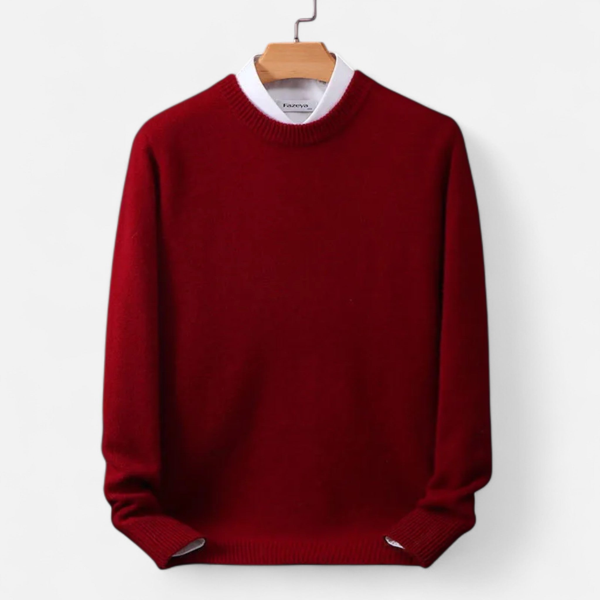 Velclairemode | Men's Merino Wool Sweater with a Mid-Rise Collar