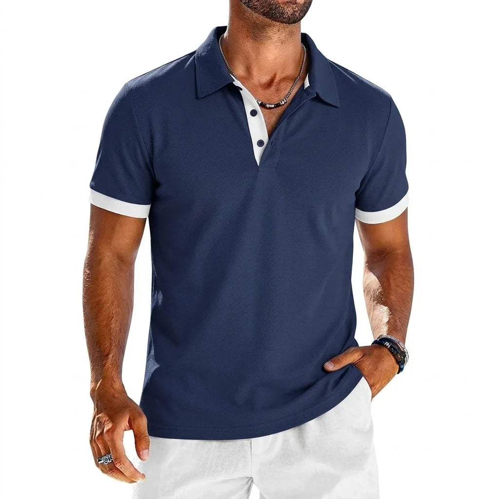 Polo pour hommes — col moderne contrasté — détente et soirée