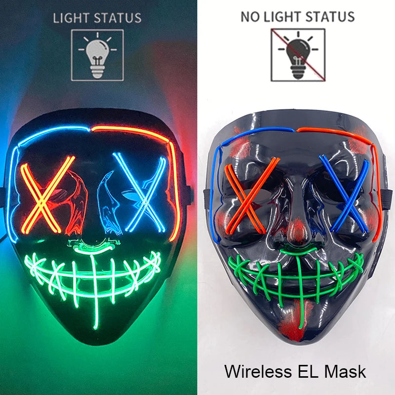 Smíšená svítící LED maska na Halloween, děsivý cosplay, párty pro dospělé, noční