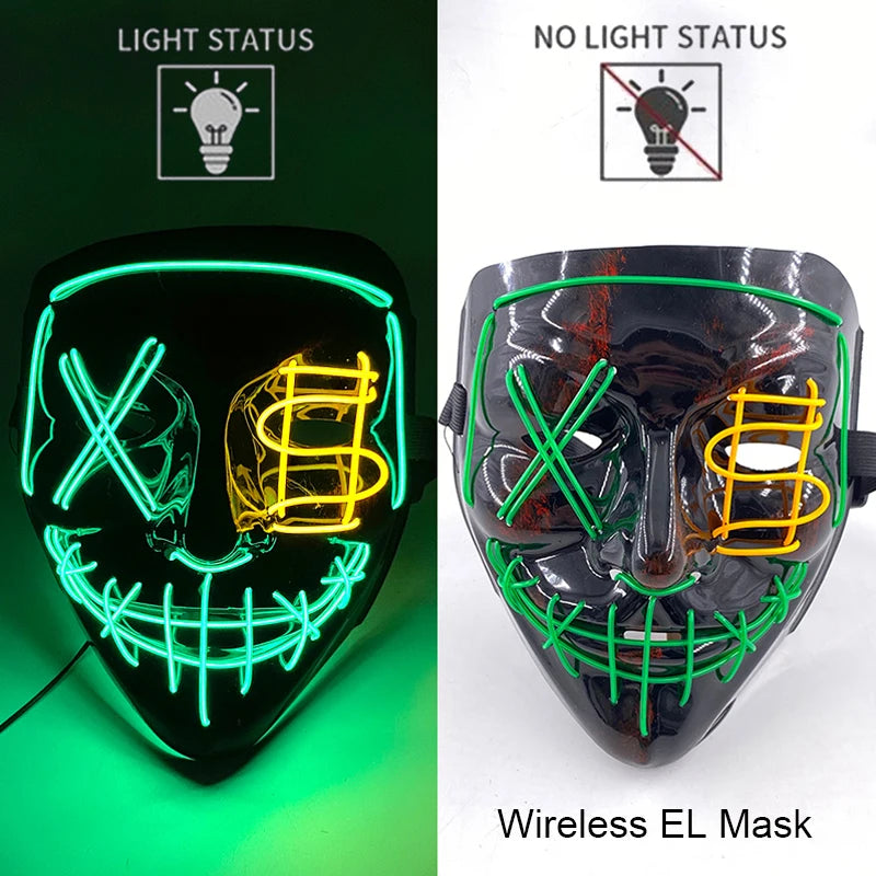 Smíšená svítící LED maska na Halloween, děsivý cosplay, párty pro dospělé, noční