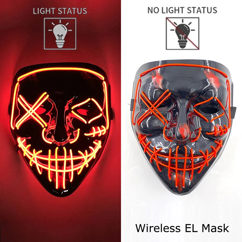 Smíšená svítící LED maska na Halloween, děsivý cosplay, párty pro dospělé, noční