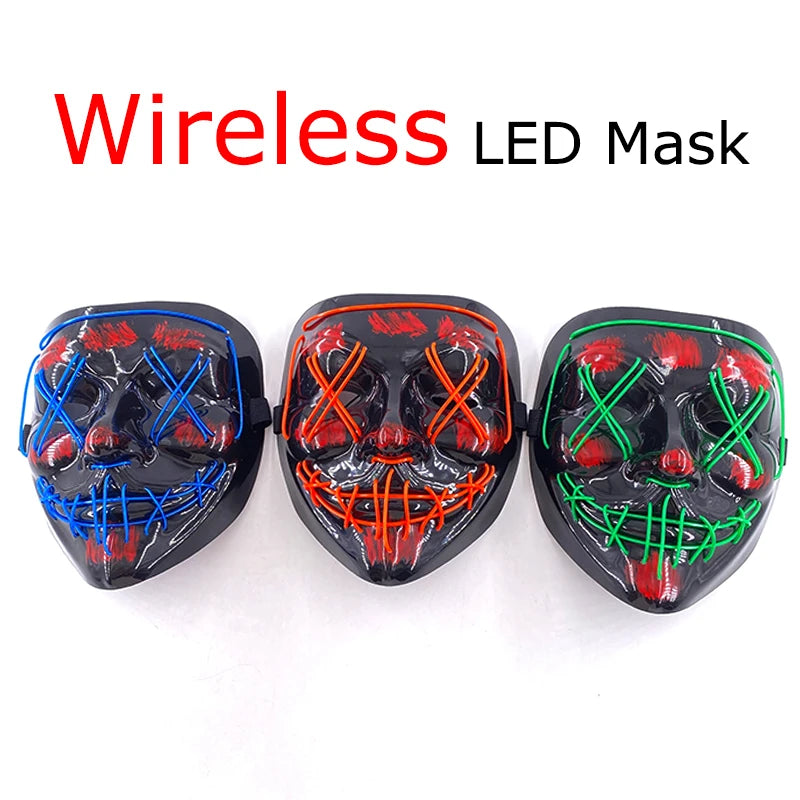 Smíšená svítící LED maska na Halloween, děsivý cosplay, párty pro dospělé, noční