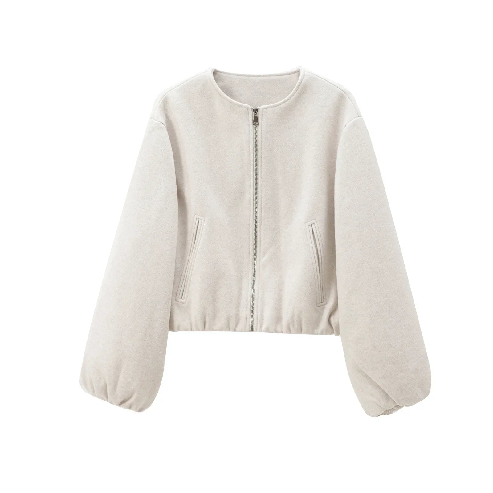 Jaqueta Bomber Fleece com Zíper e Corte Curto para Mulher