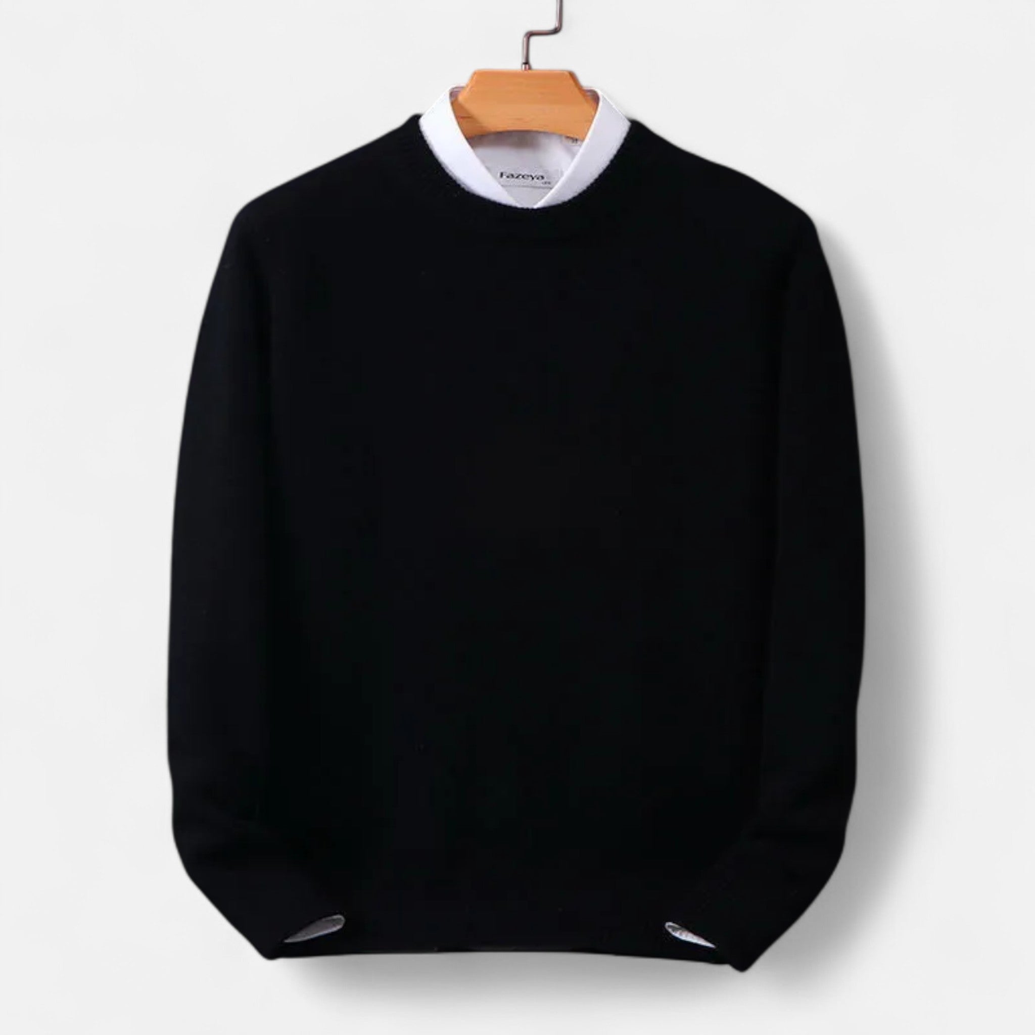 Velclairemode | Men's Merino Wool Sweater with a Mid-Rise Collar