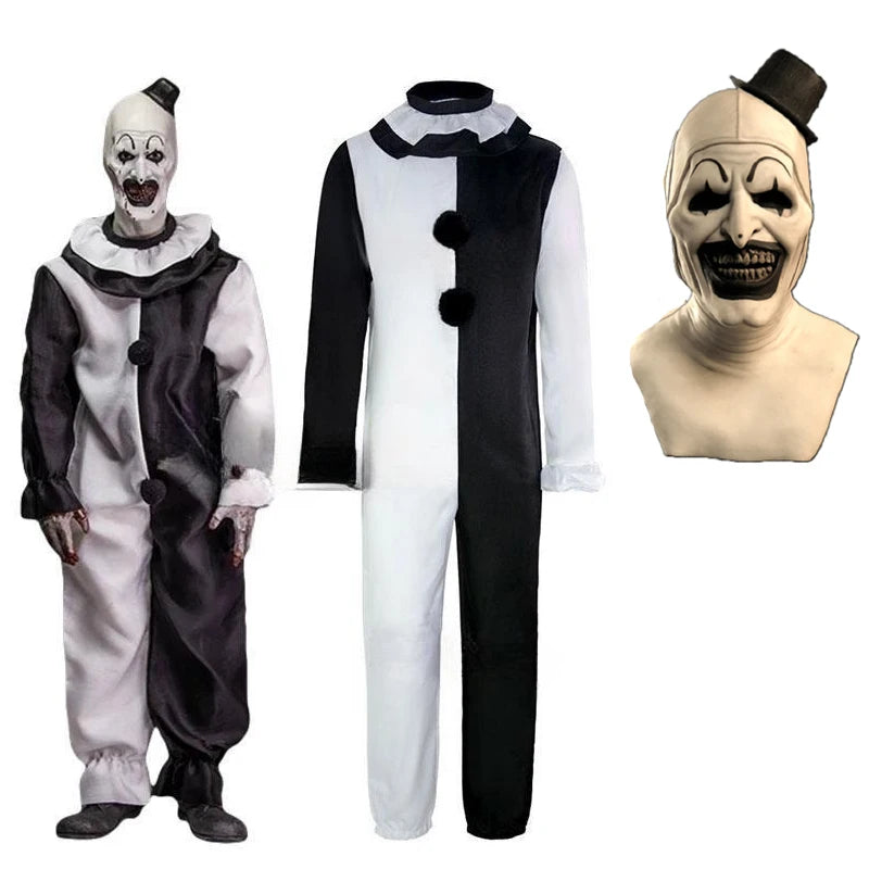 Unisex Scary Clown Costume Halloween Cosplay Jumpsuit Adult Mask