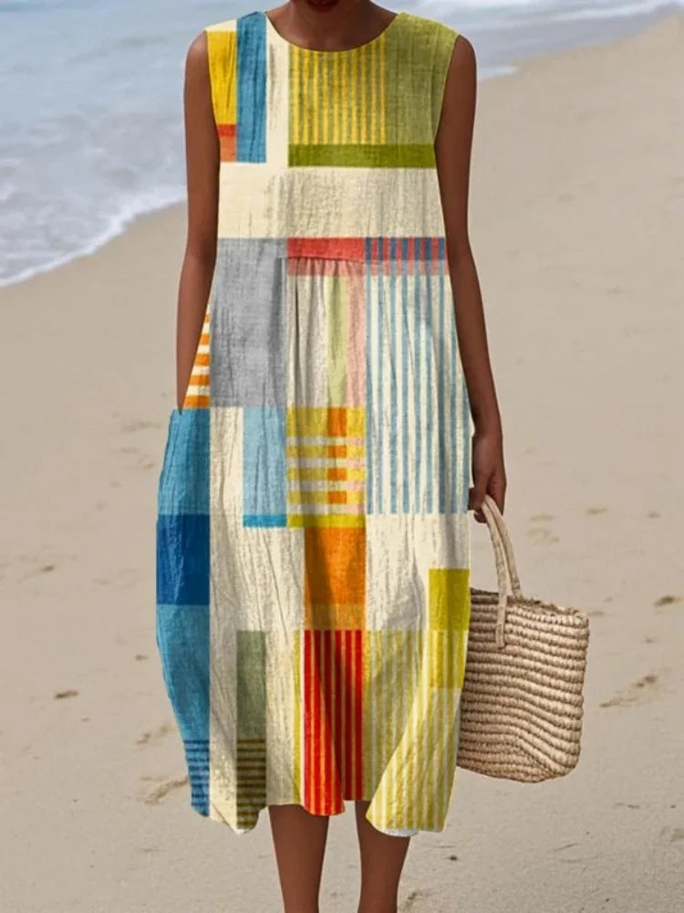 Sleeveless Midi Dress with Geometric Print